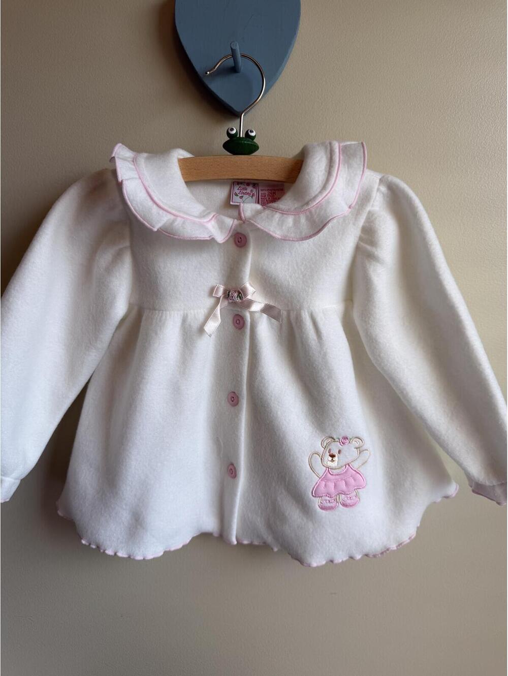 Vintage Little Lindsey Size 24M White Fleece Bear Jacket Pink Trim